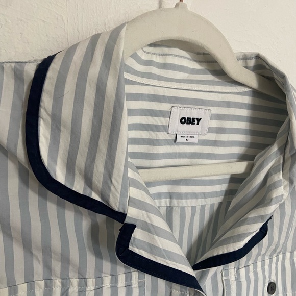 OBEY  Serena Striped Utility Shirt Cropped Button Up - Picture 6 of 8
